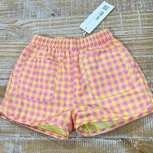 Zara Kids swim trunk gingham print neon yellow toddler boy prep pastel shorts